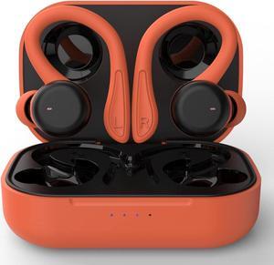 Orange Over the Ear Wireless Earbuds with Earhooks Bluetooth Earbuds with Ear Hook Workout Running Sport Headphones Waterproof Ear Buds Small Mini Earphones Noise Cancelling Headset with Microphone