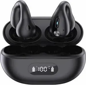 Open Ear Bone Conduction Earbuds Open Ear Headphones Wireless Bluetooth Bone Conducting Earphones Gym Sport Running Workout Ear Buds Comfortable Lightweight for Small Ear Canals Black