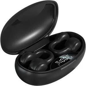 Wireless Clip On Open Ear Headphones Outer Ear Clips Ear Buds Clip Bone Conducting Conduction Headphones Head Set Bluetooth Over Open Ear Earbuds Bone Conduction Earbuds Headset Black