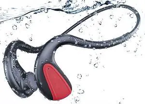 IKXO Waterproof Bone Conduction Headphones Bluetooth 5.0 Wireless Earbuds IPX8 Open Ear Underwater Bluetooth Gym Headphones with Microphone for Swimming Running, Sports (RED)