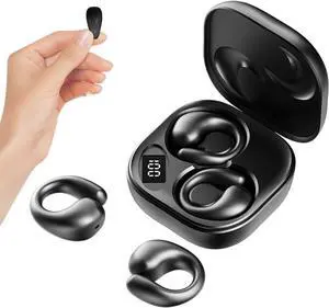 Small Clip On Open Ear Headphones Wireless Bluetooth Ear Clip Bone Conduction Conducting Headphones Headset with Mic Open Ear Bone Conduction Earbuds Head Set Head Phones Earphones
