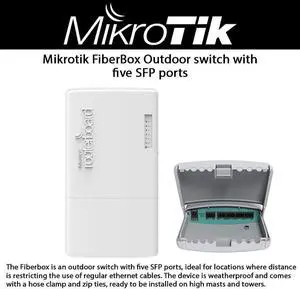 MikroTik FiberBox Outdoor Router with 5 SFP Ports - Includes 1 S-RJ01 Copper Module (CRS105-5S-FB)