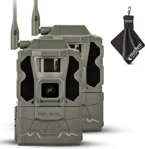 Reveal Pro 3.0 Cellular Trail Camera - Multi-Cellular Network, GPS, 2" LCD, No-Glow IR, Wi-Fi Enabled, HD Photos & 1080p Videos, Fast Trigger with Cleaning Cloth (2PK)