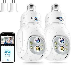 Dual Lens Light Bulb Security Camera Wireless WiFi 2.4GHz,10X Zoom PTZ Light Socket Security Camera Waterproof, 2-Way-Audio, Auto Tracking & Alarm, Color Night Vision, SD & Cloud Storage (2Pcs)