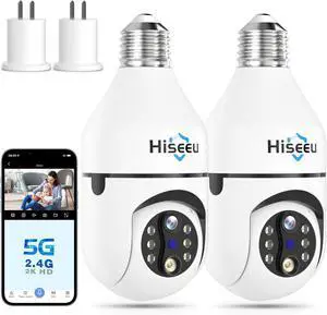 Hiseeu Light Bulb Security Camera Wireless WiFi 5G&2.4GHz,10X Zoom PTZ Light Socket Security Camera for Home, 2-Way-Audio, Auto Tracking & Alarm, 3MP Color Night Vision, SD & Cloud Storage (Dual Lens)