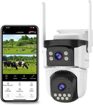 VSTARCAM Dual Lens Security Camera Outdoor, 1080P Wired Cameras for Home Security with Color Night Vision, Pan/Tilt, Motion Detection & Tracking, Light & Siren Alarm, 2.4G WiFi, 2-Way Audio 001