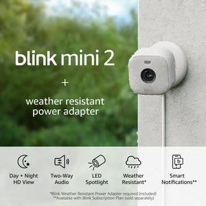 Blink Mini 2 (Newest Model) + Weather Resistant Adapter  Indoor/Outdoor Home Security & Pet Camera(s) with HD video, motion detection, and built-in spotlight  3 cameras (White)