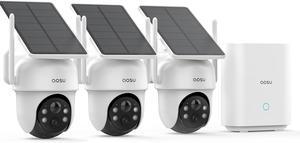 AOSU Security Cameras Outdoor Wireless, 3 Cam-Kit, No Subscription, Solar-Powered, Home Security Cameras System with 360° Pan & Tilt, Auto Tracking, 2K Color Night Vision, Easy Setup, 5G & 2.4G WiFi