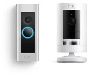 Ring Wired Doorbell Plus with Ring Stick Up Cam, Battery White