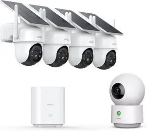 AOSU Solar Security Cameras Outdoor Wireless, 4 Cam-Kit, No Subscription & AOSU 360° Indoor Security Camera, Baby Monitor