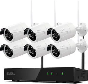 XMARTO Wireless Security Camera System 10CH 6PC 3MP Wireless Security IP Camera System(Built-in Router, Plug N Play, Mobile View, Night Vision, Supports Audio Microphones)