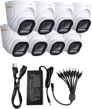 TIGERSECU 5MP Wide Angle Dome Security Camera Bundle 8-Pack