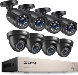 Gadpiparty ZOSI 3K Lite 8CH Home Security Camera System,AI Human/Vehicle Detection,Night Vision,Remote Access,8pcs 1080p Weatherproof Outdoor Surveillance Bullet Dome Cameras,8Channel H.265+ CCTV DVR