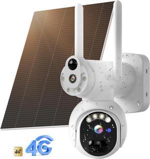 No WiFi Security Cameras Wireless Outdoor, Solar Powered Dual Lens 4G Cellular Security Camera, 360°PTZ, 2K Color Night Vision, PIR Motion, Two-Way Talk, 300MB SIM Card