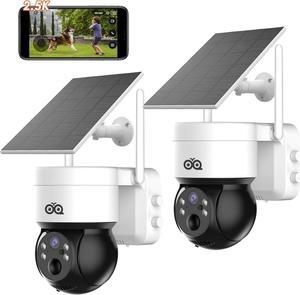 Solar Security Camera Wireless Outdoor, 2PCS 4MP Solar/Battery Powered Camera for Home Security, Pan/Tilt 2.4GHz WiFi Camera with PIR, 2-Way Audio, Color Night Vision, Cloud/SD