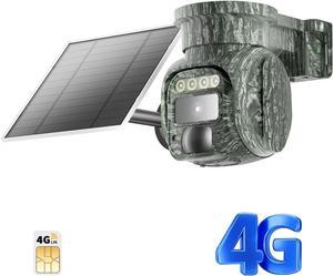 4G LTE Solar Security Camera, Wireless Outdoor Cellular Camera with Virtual SIM Card, 360° Pan Tilt, 2K HD Color Night Vision, PIR Motion Detection, Two-Way Audio, US Compatible