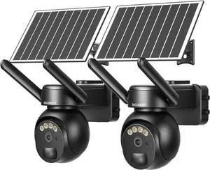 4G LTE Cellular Security Camera Outdoor, Off Grid Security Camera No WiFi, Solar Security Cameras Wireless Outdoor, PIR Sensor, 360 PTZ, 2K Color Night Vision, (US Version), 2 Pack