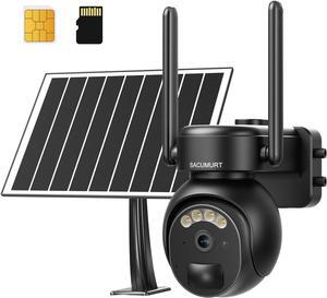 No WiFi Security Camera Outdoor Wireless, 4G LTE Cellular Security Camera No Internet Needed, SIM Card Camera Solar Powered, PIR Sensor, 360 PTZ, 2K Color Night Vision, 64GB SD Card, (US Version)