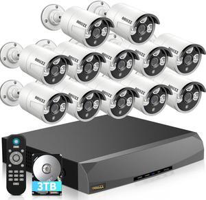 (HD 2.7K 5.0MP with Audio) Outdoor Wired Security Camera System PoE Camera System 16CH NVR Video Surveillance Cameras Systems