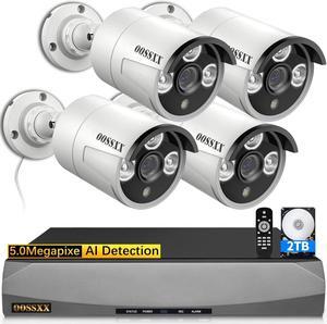 (HD 2.7K 5.0MP with Audio) 60 Days Storage Outdoor Wired Security Camera Systems PoE Outdoor Surveillance Video System