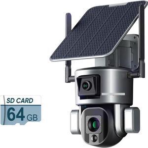 4K 8MP 4G Solar Powered Camera Outdoor Dual Screen 4X 10X Zoom WiFi Wireless Surveillance Camera Waterproof CCTV Cam(4G 10X Zoom 64G)