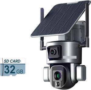 4K 8MP 4G Solar Powered Camera Outdoor Dual Screen 4X 10X Zoom WiFi Wireless Surveillance Camera Waterproof CCTV Cam(WiFi 10X Zoom 32G)