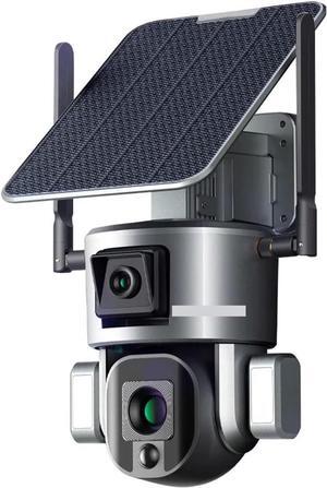 4K 8MP 4G Solar Powered Camera Outdoor Dual Screen 4X 10X Zoom WiFi Wireless Surveillance Camera Waterproof CCTV Cam(WiFi No Zoom No SD)