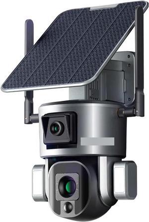 4K 8MP 4G Solar Powered Camera Outdoor Dual Screen 4X 10X Zoom WiFi Wireless Surveillance Camera Waterproof CCTV Cam(4G No Zoom NO SD)