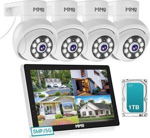 Wireless Pro, 3K &10CH5MP Security Cameras Wireless Outdoor with 10.1" LCD Monitor, 4PCS WiFi PTZ Security Cameras with 4K NVR for Home Surveillance,1TB HDD, Auto Track, 2-Way Audio,Motion Alert,5G