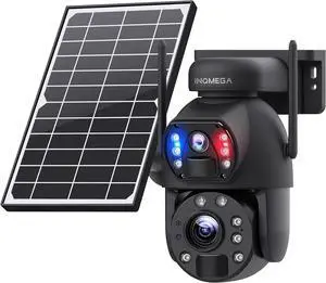INQMEGA [20X Optical Zoom] 6MP Solar Security Camera with Dual-Lens,2.4G WiFi Solar Camera Wireless Outdoor,Siren Alarm,Color Night Vision,Dual Screen