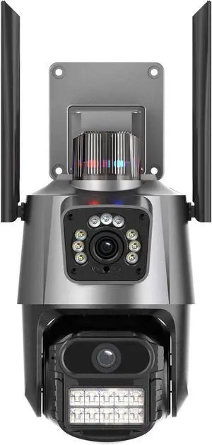 ICRPSTU Outdoor Security Camera IP66 Waterproof 360 Degree Day and Night Full Color Night Vision Dual Lens PTZ Surveillance Camera