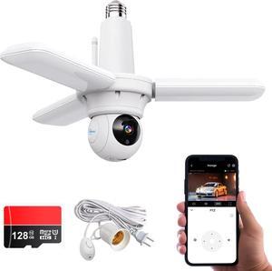 Wireless Security Camera Light Works with Alexa,Super Bright 30W 3000Lumens Garage Light with Wired Socket and 128g TFcard, WiFi 360 PTZ Smart AI Human Detection Cam,Two-Way Audio,Color Night Vision