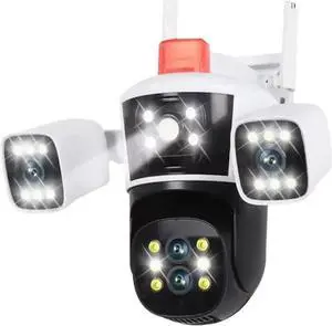8K 16MP WiFi IP Security Camera Outdoor Three Screen Video PTZ Surveillance Cam CCTV Video Cam Home 10X PTZ Zoom(U/S,Cam Add 128G Card)