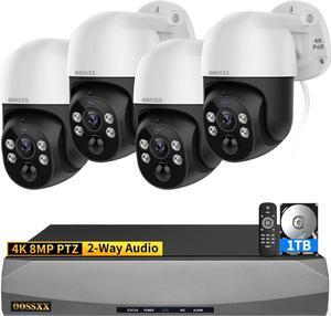 (4K/8.0 Megapixel & PTZ Digital Zoom) 2-Way Audio Wired PoE Camera Outdoor Home Security Camera System Outdoor Video Surveillance IP Camera System 4CH 1TB 2