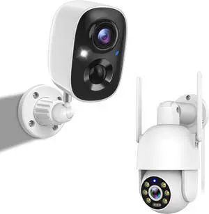 Wireless Security Camera and PTZ Outdoor Camera with AI Motion Detection, 1080P Color Night Vision, 2-Way Talk, IP66 Weatherproof, SD/Cloud Storage