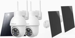 2K Solar Security Cameras Outdoor Wireless, 2 Pack Outdoor Camera Wireless Solar Powered and an Additional Solar Panels