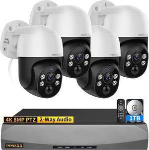 (4K/8.0 Megapixel & PTZ Digital Zoom) 2-Way Audio PoE Outdoor Camera Home Security Camera System Wired Outdoor Video Surveillance Indoor NVR Kits (4-Cams 1TB(30 Days Storage))