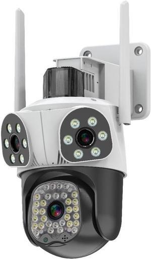 15MP 4K IP Camera, Camera Outdoor Three Lens Security, 15MP IP Cam Security Protection Surveillance Cameras, AI Motion Detection, Full-Color Night Vision, for Home Security