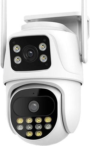 SXBCyan 8MP Wireless Security Cameras PTZ WiFi Camera Outdoor Dual Lens Dual Screen 4K Surveillance Camera Smart Auto Tracking Night Vision CCTV IP Camera (Size : 4MP Add 32G Card)