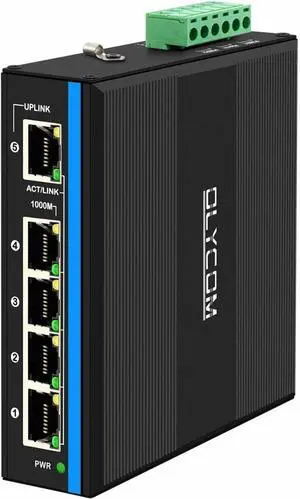 Outdoor PoE Switch 5port Gigabit Ethernet Switch with DC12V-48V Voltage Input and DC48V Output 30W PoE+ Switch Total 120W Budget Din-Rail Unmanaged Network Switch for Solar Power System