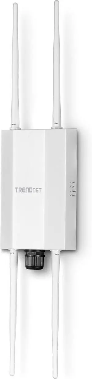 TRENDnet 5 dBi WiFi 6 AX1800 Outdoor PoE+ Omni Directional Access Point, TEW-941APBO, Point-to-Point and Point-to-Multi-Point Bridge, IP67 Weather Rated Housing, PoE+ Powered, White