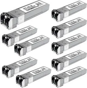 10Pack 10GBase-SR SFP+ Module, Multi-Mode LC Ethernet Transceiver, 10G 850nm MMF up to 400m, Compatible with Cisco SFP-10G-SR, Meraki, Ubiquiti UF-MM-10G, Mikrotik, Netgear, TP-Link, Aruba and More