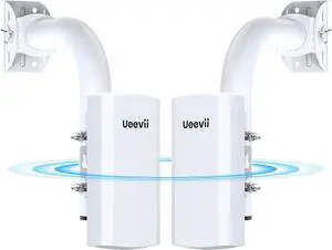 Wireless Bridge with 2 Bracket,2.4G Point to Point Outdoor WiFi Bridge with 3281ft Working Distance,24V POE Power Supply, IP65 Waterproof Internet Bridge,2-Pack
