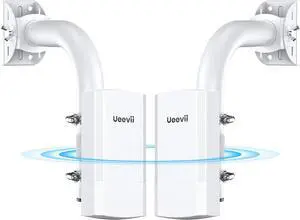 Wireless Bridge with 2 Brackets, UeeVii 5.8G Point to Point WiFi Bridge, 2 km Long Range Outdoor CPE with Dual 100Mbps LAN Ports, 24V PoE Injector, Ideal for Extending Network to Barn, Garage, or Shop
