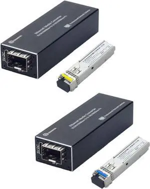 A Pair of Gigabit Single Mode LC Fiber Media Converter, with 2 SFP Modules, 1.25G SFP Bi-Directional Transceiver, 1310nm TX/1550nm RX, Digital Diagnostic Monitoring, Transmission up to 20km