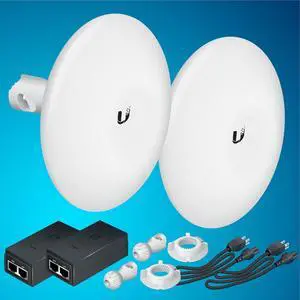 Wireless Bridge Ubiquiti NBE-M5-16 PRE-CONFIGURED, Bundle of 2 Ubiquiti NanoBeam M5, Point to Point Outdoor WiFi Bridge, Plugh and Play, 5GHz, 150+Mbps, 15+km Link Range, Network Bridge