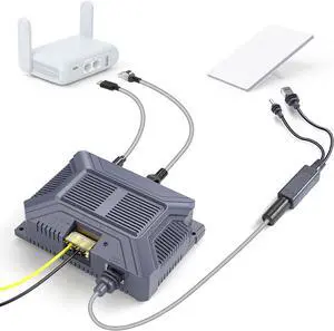 Starlink Mini 12V Adapter Kit, 150W 3 in 1 GigE Passive & ESD Protection Mini Starlink 12v with USB & Type-C Power Output and DC Step UP Converter DC 9-36V/200W for Starlink Mini Dishy