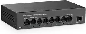 YuLinca 8 Port 2.5G Easy Web Managed Switch, 8 x 2.5Gbps Base-T Ports and 1 x 10G SFP+ Slot, Support LACP/QOS/VLAN/IGMP, Mini Metal Fanless 2.5Gb Managed Switch