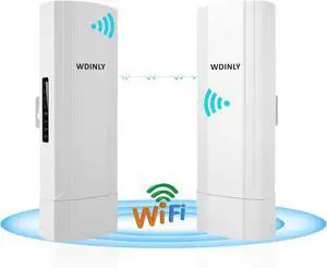 5KM Wireless Bridge Outdoor for Network Extend, 5.8G Point to Point WiFi Bridge Long Range with 14dBi High Gain Antenna, PoE Powered, for Starlink WiFi Extender/Surveillance Camera, 2 RJ45 Port