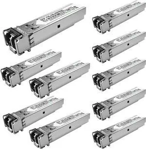 10Pack 1.25G SFP Module 1000Base-SX Multimode LC Transceiver, 850nm MMF, 550m Range - Compatible with Cisco SFP-GE-S, Meraki MA-SFP-1GB-SX, Ubiquiti UF-MM-1G, Mikrotik, TP-Link, Netgear,Aruba and more